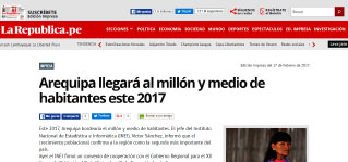Arequipa llegará al millón y medio de habitantes este 2017