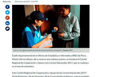 Censo Nacional: Este jueves instalarán comité de apoyo en Piura