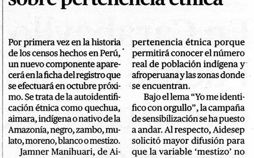 Próximo censos preguntará sobre pertenencia étnica