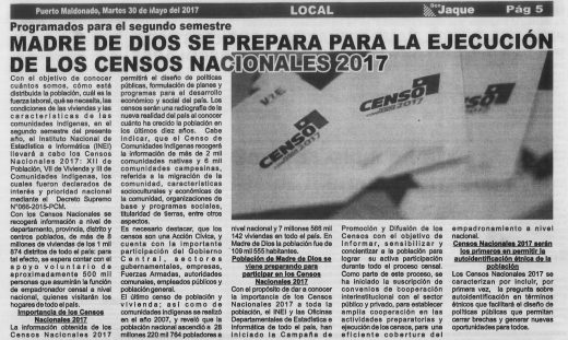 Madre de Dios se prepara para la ejecución de los Censos Nacionales 2017