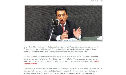 INEI: Censo Nacional 2017 ayudará a direccionar mejor políticas de Estado