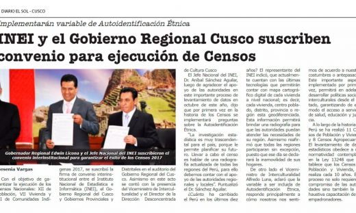 INEI y Gobierno Regional Cusco suscriben convenio para ejecución de censos