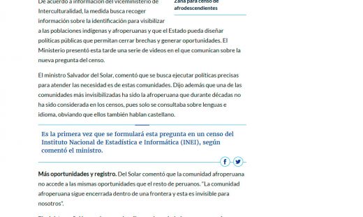 El censo 2017 incluirá por primera vez opción de autoidentificación étnica