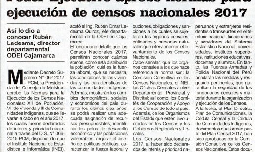 Poder ejecutivo aprobó normas para ejecución de censos nacionales 2017
