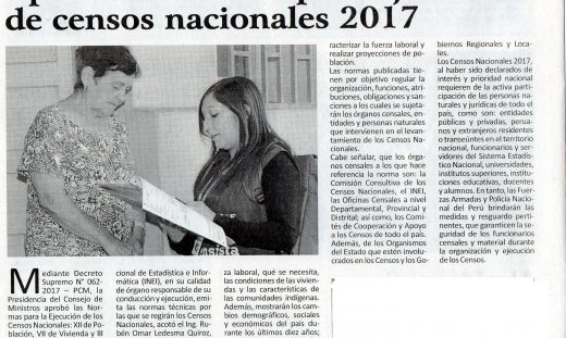 Aprueban normas para ejecución de censos nacionales 2017