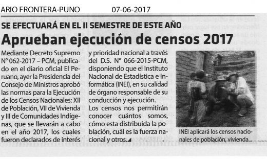 Aprueban ejecución de censos 2017