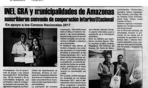 INEI, GRA y Municipalidades de Amazonas suscribieron convenio de cooperación interinstitucional