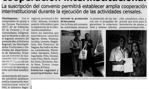 INEI, Gobierno Regional y Municipalidades de Amazonas suscribieron convenio de cooperación interinstitucional