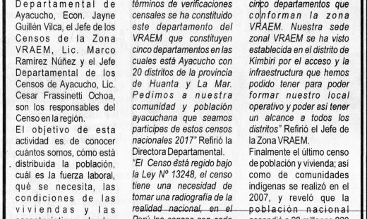 Ayacucho se prepara para el censo nacional 2017