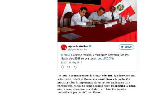 INEI realizará este domingo un pasacalle ante próximos censos nacionales