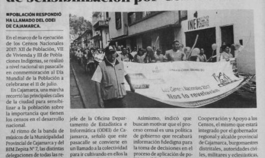 Se realizó en Cajamarca pasacalle de sensibilización por Censos 2017
