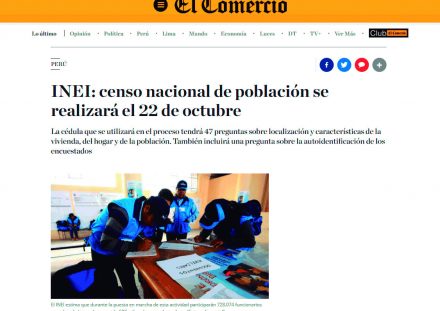 INEI censos nacional de población se realizará el 22 de abril