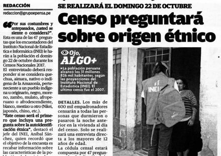 Censo preguntará sobre origen étnico