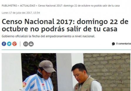 Censo Nacional 2017: domingo 22 de octubre no podrás salir de tu casa