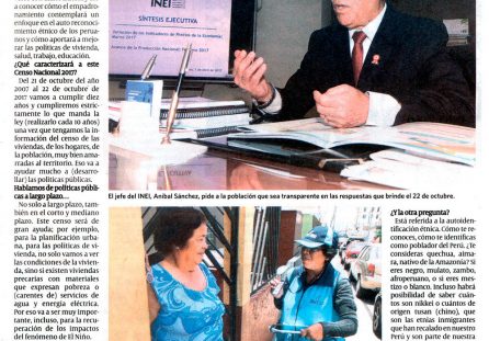 INEI: Este censo será la línea de base con miras al Bicentenario