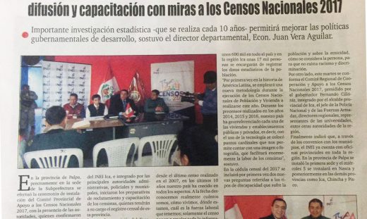 Palpa: Comité Provincial de Apoyo a los Censos inició campaña de promoción y capacitación con miras a los censos nacionales 2017