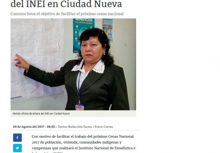 Abrirán oficina de enlace del INEI en Ciudad Nueva