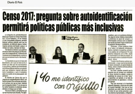 Censo 2017: pregunta sobre autoidentificación permitirá políticas públicas más inclusivas