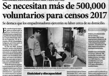 Se necesitan más de 500 mil voluntarios para censos 2017