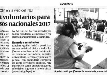 Convocan a voluntarios para apoyar censos nacionales 2017