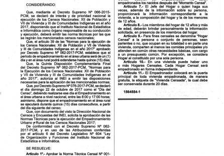 Aprueban Norma Técnica Censal N° 001-2017-INEI/CPV