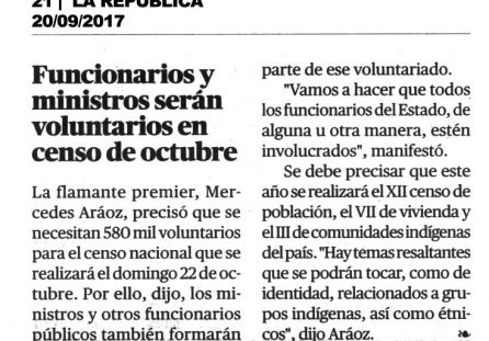 Funcionarios y ministros serán voluntarios en censo de octubre