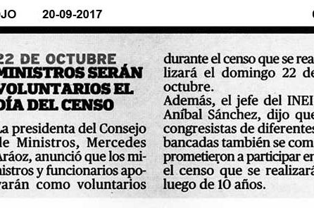 Ministros serán voluntarios el Día del Censo