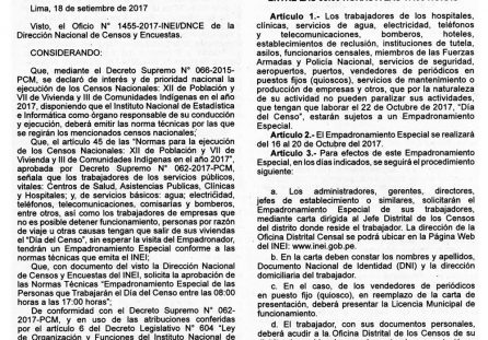 Aprueban Norma Técnica Censal sobre Empadronamiento Especial de las personas que trabajan el Día del Censo