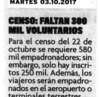 Censo: Faltan 300 mil voluntarios