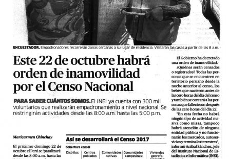 Este 22 de octubre habrá orden de inamovilidad por el Censo Nacional