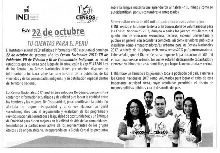 Este 22 de octubre Tú cuentas para el Perú