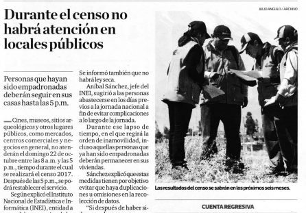 Durante el censo no habrá atención en locales públicos