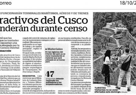 Atractivos del Cusco atenderán durante el censo