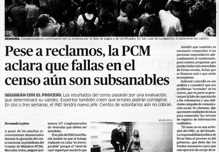 Pese a reclamos, la PCM aclara que fallas en el Censo aún son subsanables