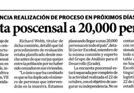 Encuesta pos censal a 20 mil peruanos