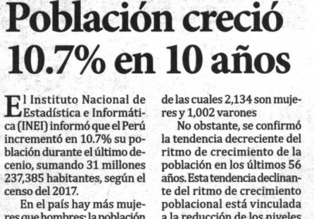 Población creció 10,7% en 10 años