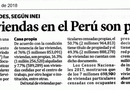 El 76% de las viviendas en el Perú son propias