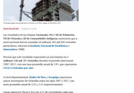 INEI: Madre de Dios y Arequipa registran mayor incremento de viviendas