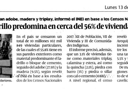 Uso del ladrillo predomina en cerca del 56% de las viviendas del país