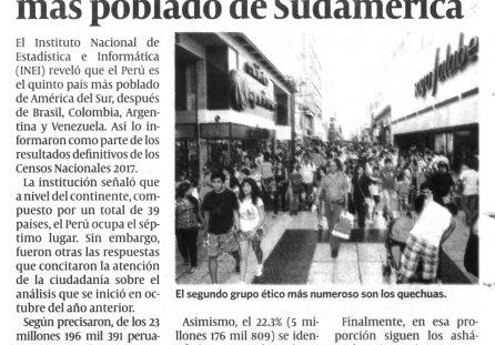Censo: Perú es el quinto país más poblado de Sudamérica