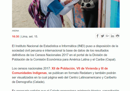 INEI publica base de datos de los censos en web de Cepal