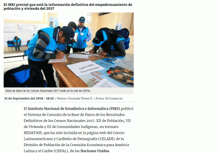 Base de datos de los Censos Nacionales 2017 están en la web de Cepal