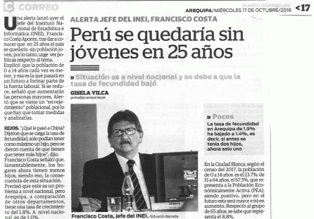 Perú se quedaría sin jóvenes en 25 años